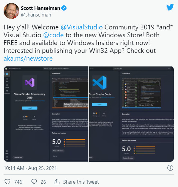 Visual Studio Community 2019 và Visual Studio Code xuất hiện trong  Microsoft Store của Windows 11 - Hệ thống bán lẻ Surface, phụ kiện  Microsoft chính hãng tại Việt Nam