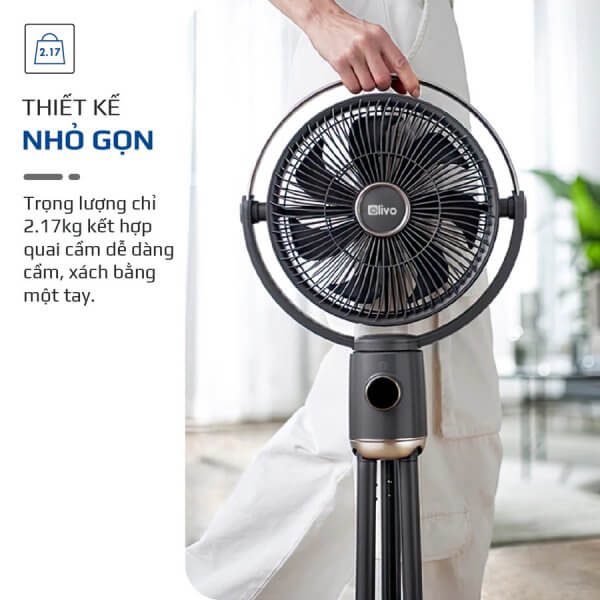 Quạt Tích Điện Không Dây OLIVO WF1 Tuần Hoàn Không Khí, 48h, sạc nhanh 2,5hm, gấp gọn