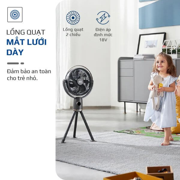 Quạt Tích Điện Không Dây OLIVO WF1 Tuần Hoàn Không Khí, 48h, sạc nhanh 2,5hm, gấp gọn