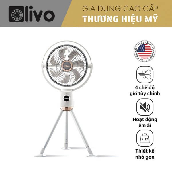 Quạt Tích Điện Không Dây OLIVO WF1 Tuần Hoàn Không Khí, 48h, sạc nhanh 2,5hm, gấp gọn