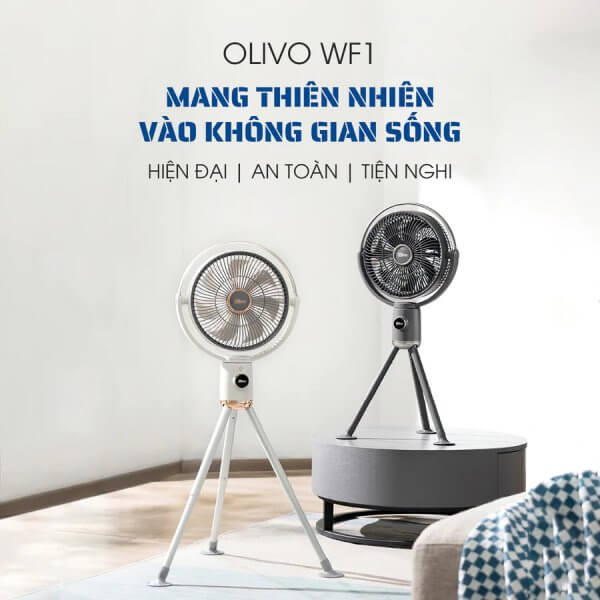 Quạt Tích Điện Không Dây OLIVO WF1 Tuần Hoàn Không Khí, 48h, sạc nhanh 2,5hm, gấp gọn