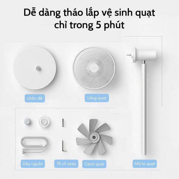 Quạt Tích Điện Thông Minh Xiaomi SmartMi Fan 2S điều khiển Remote và App