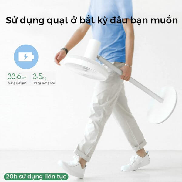 Quạt Tích Điện Thông Minh Xiaomi SmartMi Fan 2S điều khiển Remote và App