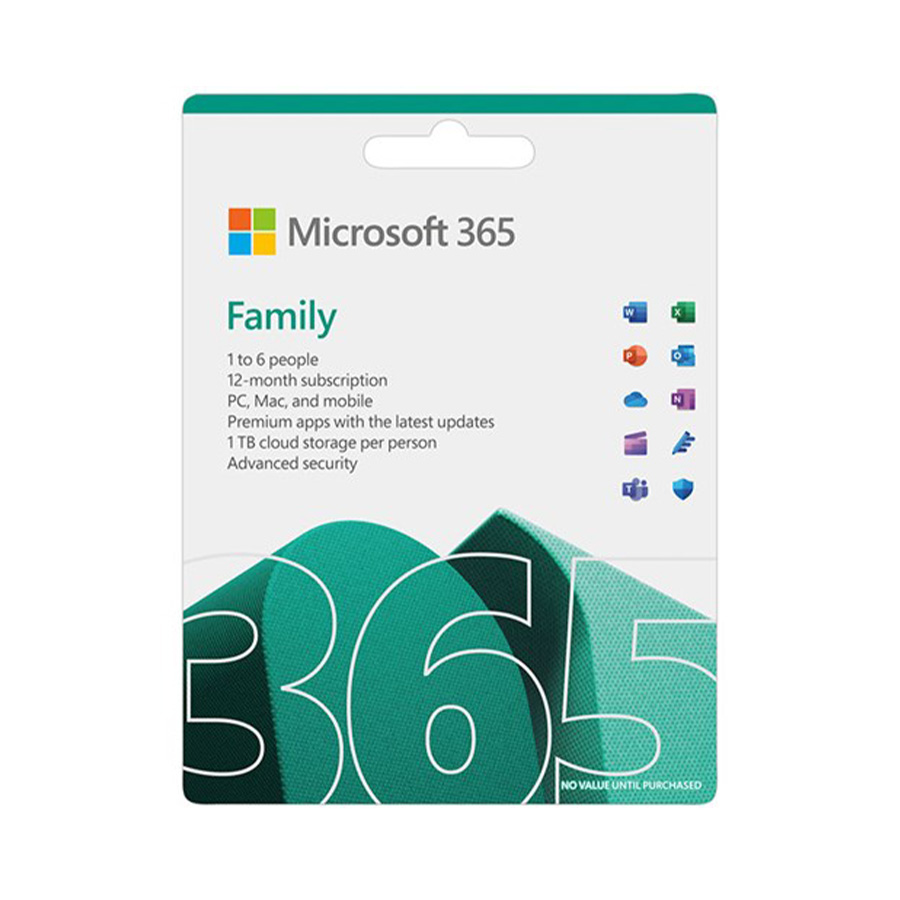 Phần mềm Office Microsoft 365 Family + AI Copilot (gói gia đình 12 tháng, 1TB OneDrive/5 thiết bị/người, Tối đa 6 người)